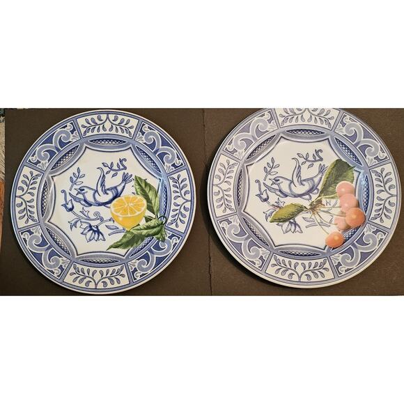 Blue Bird Pair Dessert Salad Plates Italian HTF A+ Condition - Picture 1 of 7